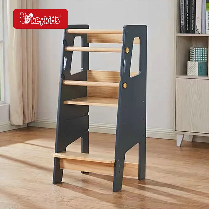 Toddler Kids Counter Stool Wooden Kitchen Step Stool Helper with Chair W08G394